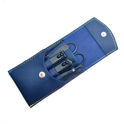 Set de manicure de 7 piezas en estuche azul de cuero vegano