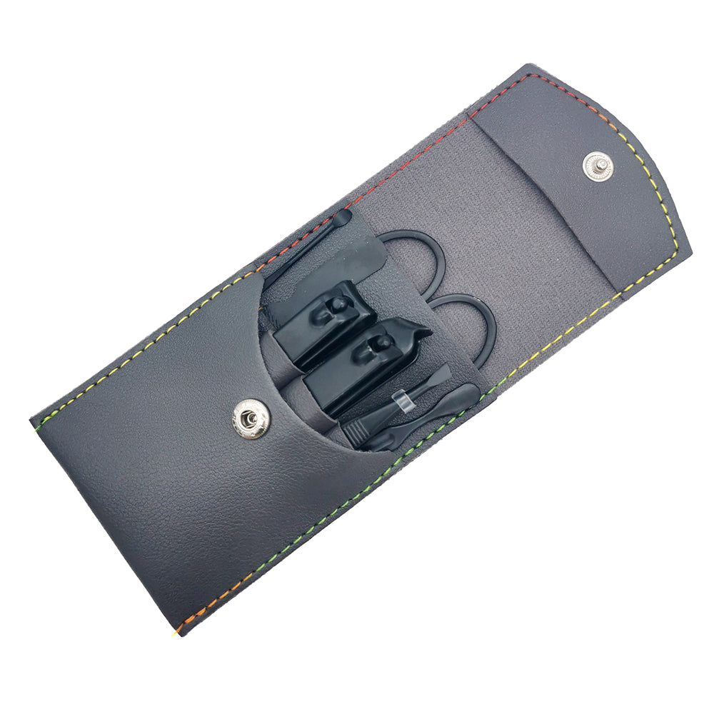 Set de manicure de 7 piezas en estuche gris de cuero vegano