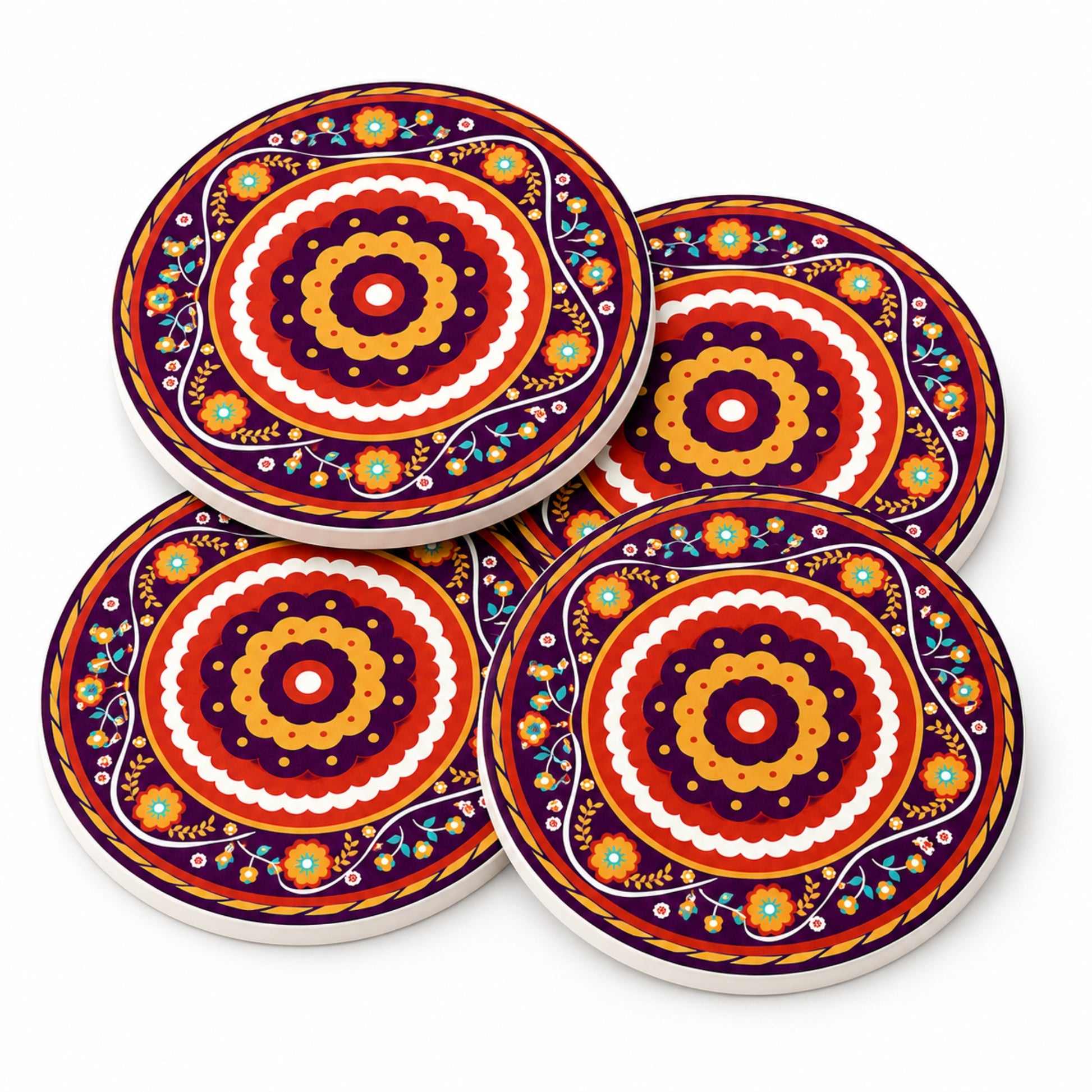 Set de 4 posavasos de cerámica azul con base de corcho, resistentes al calor y al frío.