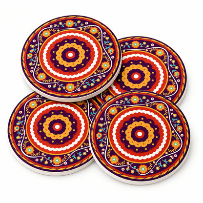 Set de 4 posavasos de cerámica azul con base de corcho, resistentes al calor y al frío.