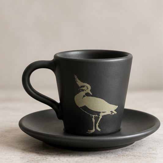  Taza de espresso de cerámica gris oscuro con plato a juego de Elías Objetos.