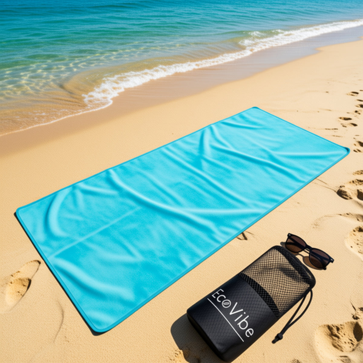 Toalla de microfibra ECOVIBE turquesa grande de 110 x 180 cm con funda de transporte