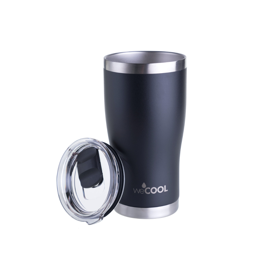 Vaso térmico de acero inoxidable de 590 ml con tapa magnética en colores negro, gris, azul, morado y celeste, ideal para café, té o bebidas frías