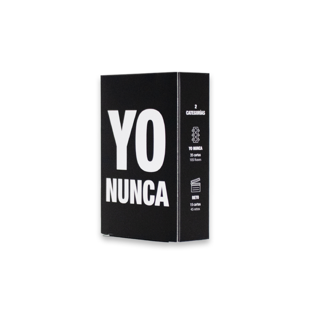 Yo Nunca, juego de cartas para fiestas, con 50 cartas divididas en 2 categorías y 3 niveles de intensidad, perfecto para divertirse con amigos y desconocidos. Venta exclusiva para mayores de 18 años.