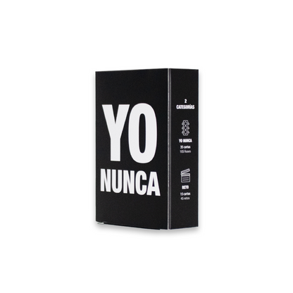 Yo Nunca, juego de cartas para fiestas, con 50 cartas divididas en 2 categorías y 3 niveles de intensidad, perfecto para divertirse con amigos y desconocidos. Venta exclusiva para mayores de 18 años.