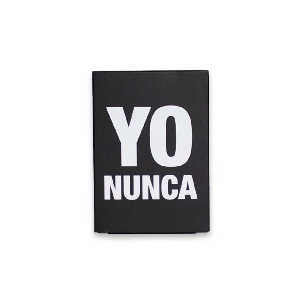 Yo Nunca, juego de cartas para fiestas, con 50 cartas divididas en 2 categorías y 3 niveles de intensidad, perfecto para divertirse con amigos y desconocidos. Venta exclusiva para mayores de 18 años.