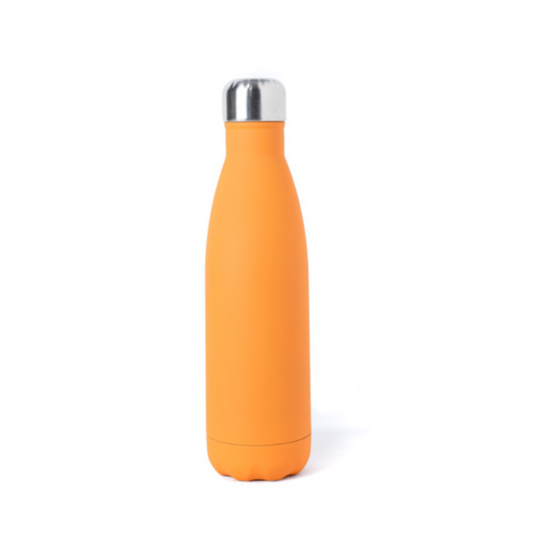 Botella térmica Fluye 500ml color Mancora (naranja), con capacidad de mantener líquidos fríos por 24 horas y calientes por 12 horas, libre de BPA.